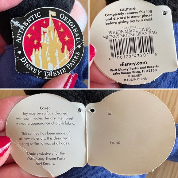 Vintage Mickey Mouse Bean Bag Plush Where Magic Lives Holding Souvenir Cap - Picture 9 of 11